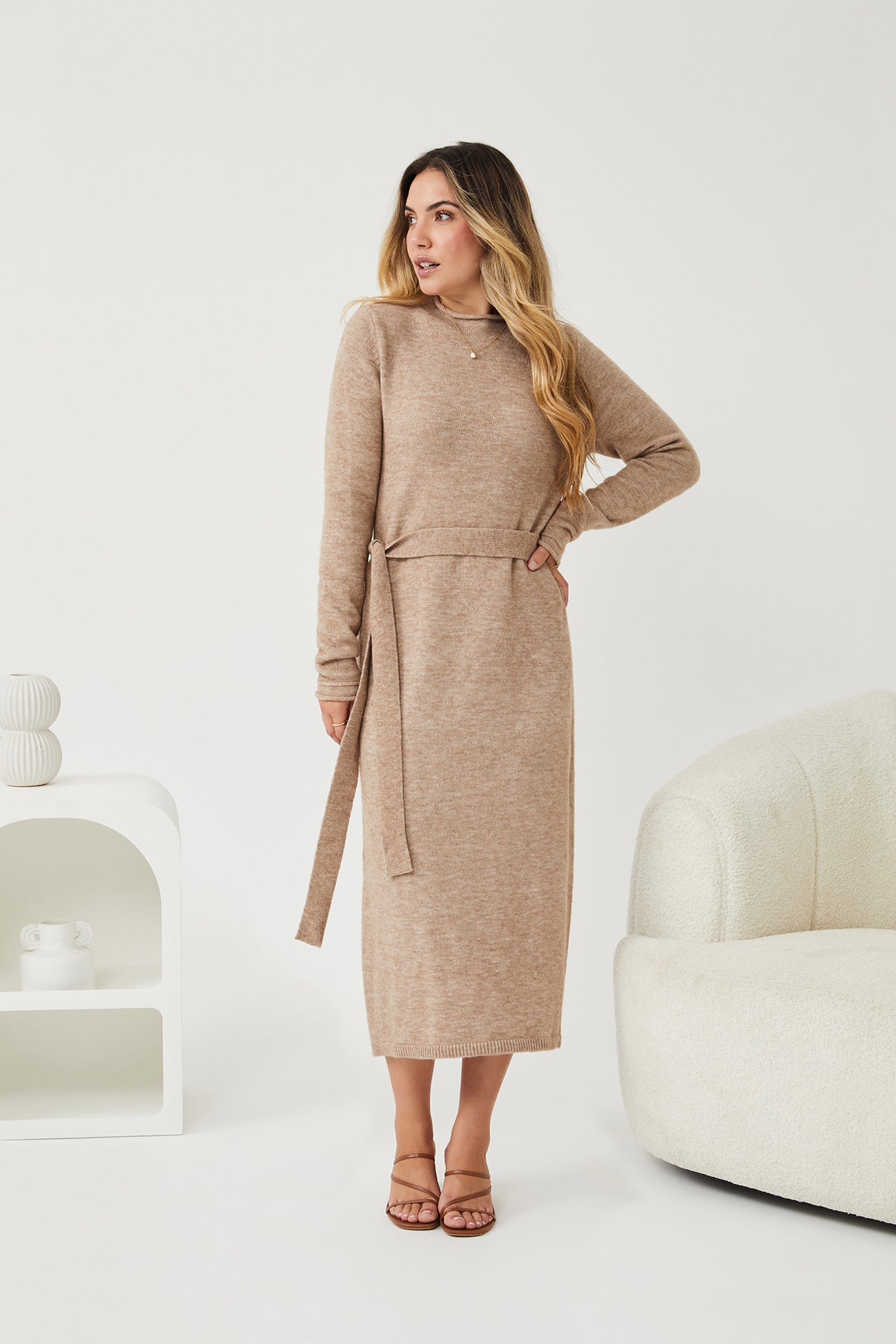 Esther & Co. Aracel Knit Dress - Beige – ESTHER & CO.