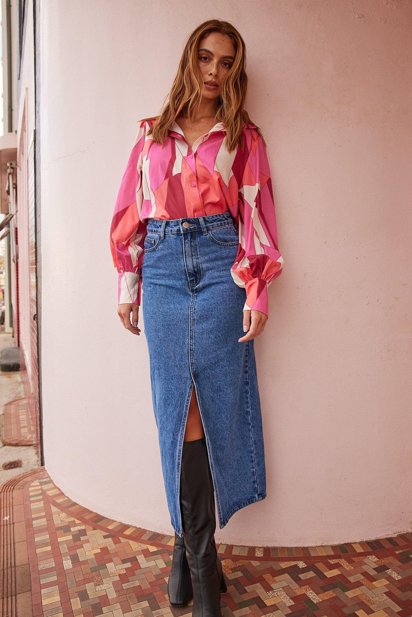 Arlene Shirt - Pink Print-Tops-Womens Clothing-ESTHER & CO.