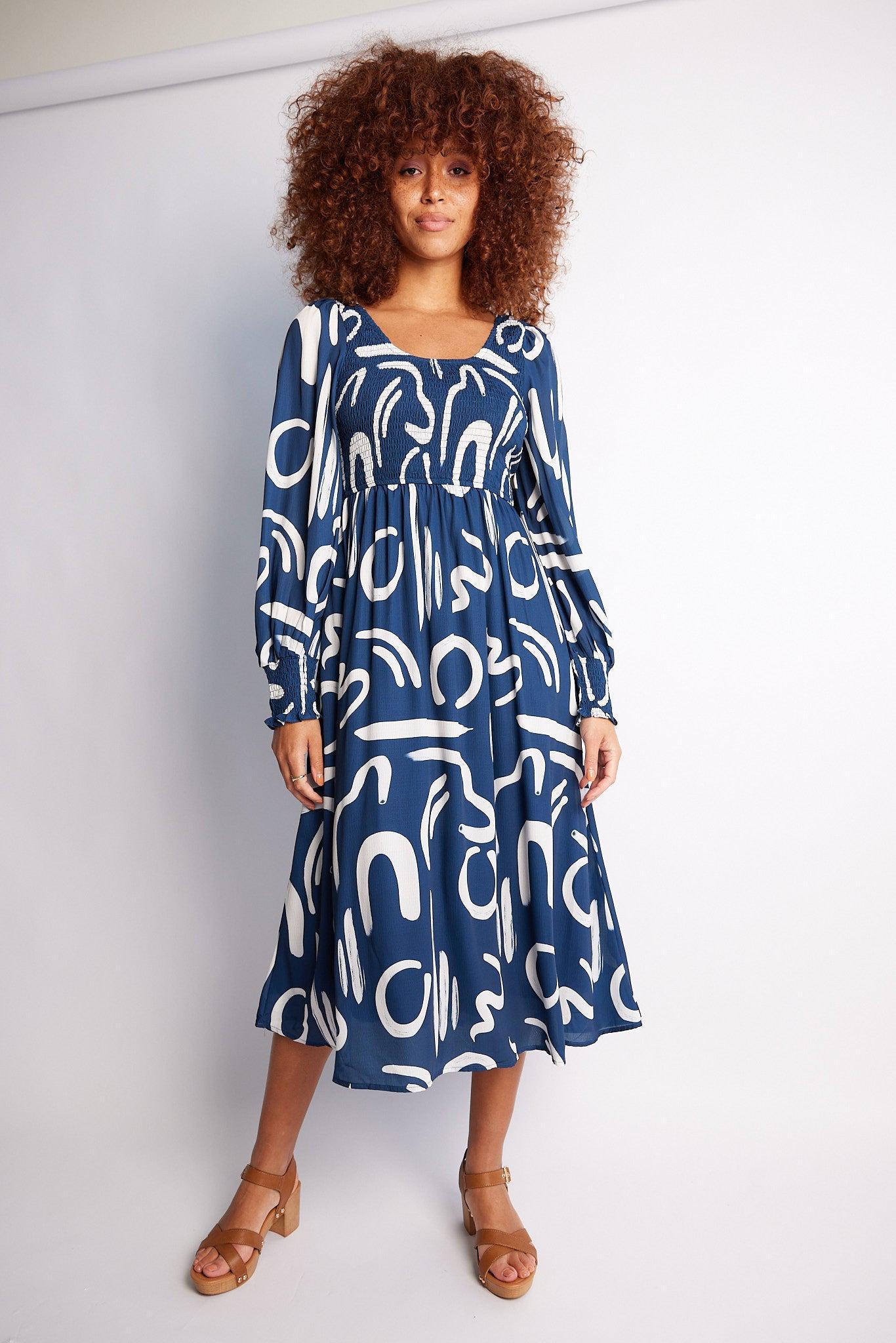 Esther & Co. Caprice Dress - Navy Print – ESTHER & CO.