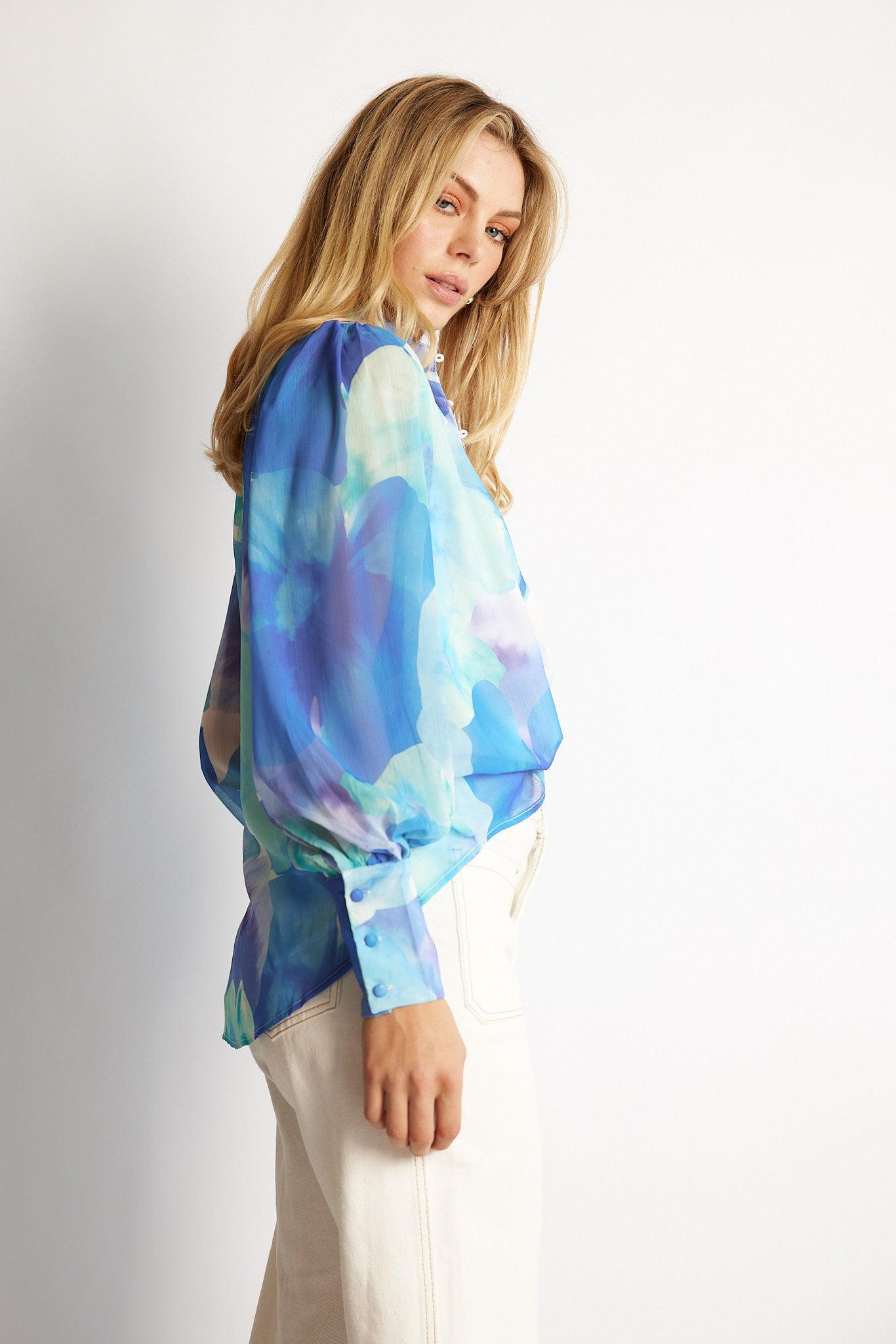 Davani Shirt - Blue Floral-Tops-Womens Clothing-ESTHER & CO.