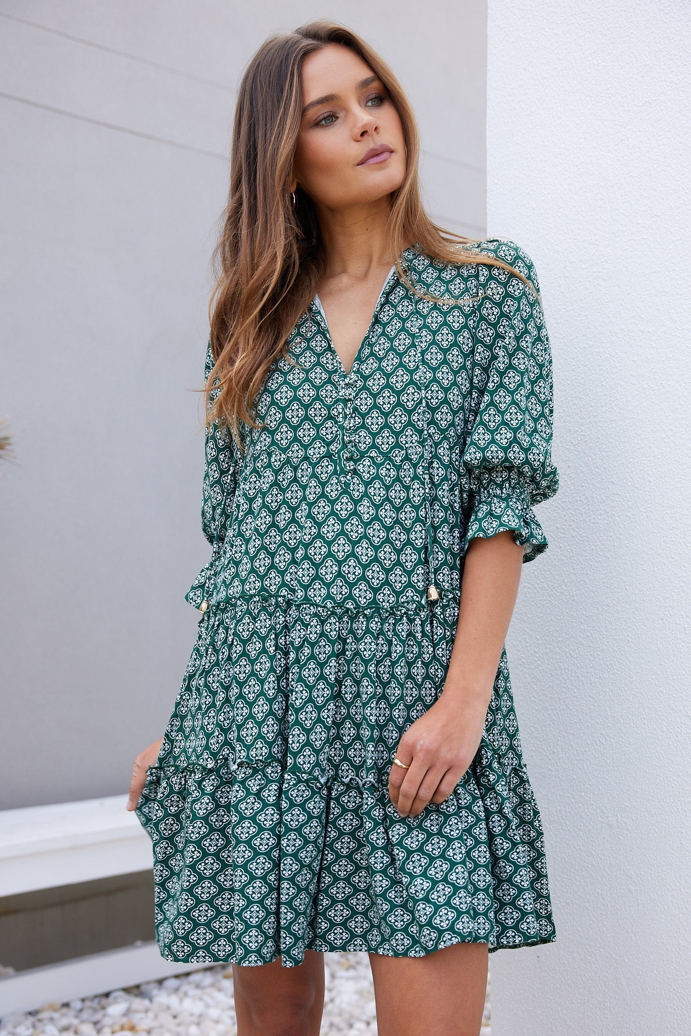 Esperanza Dress - Green Print-Dresses-Womens Clothing-ESTHER & CO.