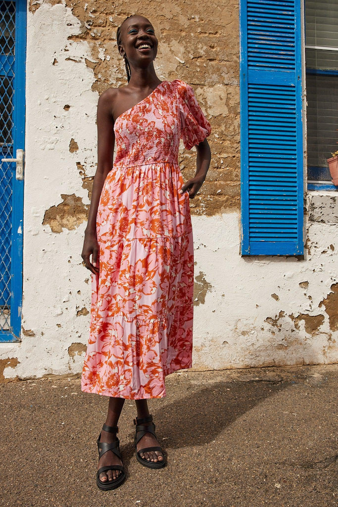 Orange and clearance pink floral dress